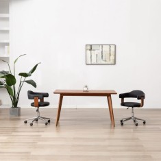 vidaXL Scaun de bucătărie pivotant negru lemn curbat &amp; piele ecologică