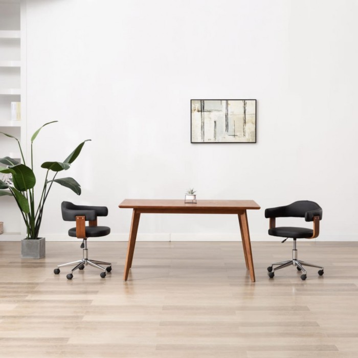 Scaune pivotante, 2 buc. negru, lemn curbat &amp; piele ecologică