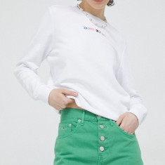 Tommy Jeans pantaloni scurti jeans femei, culoarea verde, neted, high waist