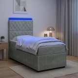 Cumpara ieftin Pat cu arcuri LED si saltea Gri deschis 90 x 190 cm Catifea