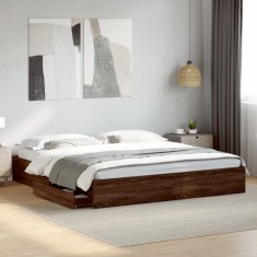 vidaXL Cadru de pat cu sertare stejar maro 200x200 cm lemn prelucrat 3280635