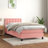 VidaXL Pat box spring cu saltea, roz, 80x200 cm, catifea