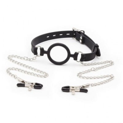 OHMAMA FETISH - RING GAG WITH CHAINS AND NIPPLE CLAMPS foto