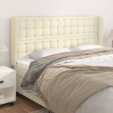 Cumpara ieftin Tăblie de pat cu aripioare, crem, 203x23x118/128 cm, piele eco