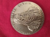 medalia mitropolitului Andrei Saguna , Universitatea si Fundatia Andrei Saguna ,bronz placat cu argint .Diametru 60 mm