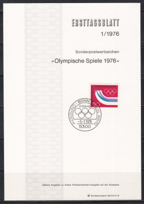 Germania 1976 - Jocurile Olimpice de iarnă - Innsbruck, Carton filatelic foto