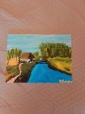 TABLOU PE PANZA CU SASIU NOU 30X40 CM PEISAJ ACRILIC PRET DOAR 20 LEI PICTOR FLORIAN