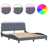 Cadru de pat cu LED fara saltea, Hanko, gri inchis, 160x200 cm, catifea