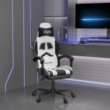 Cumpara ieftin Scaun de gaming pivotant cu suport picioare alb&amp;negru piele eco