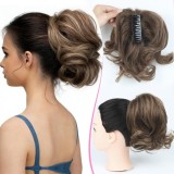 Extensie de păr cu clip 12in, păr uman real, valuri, coafură dezordonată cu clip metalic flexibil, 100g &ndash; Maro &icirc;nchis