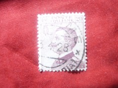 Timbru Italia 1926 - Rege Victor Emanuel III , 20c lila stampilat