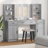 Set masă toaletă cu LED, 3 piese, gri sonoma, lemn prelucrat