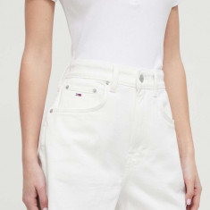 Tommy Jeans pantaloni scurți femei, culoarea bej, uni, high waist DW0DW17779