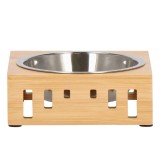 Castron inox, bol, pentru caine sau pisica, cu suport din bambus, 15cm Household NewTrend
