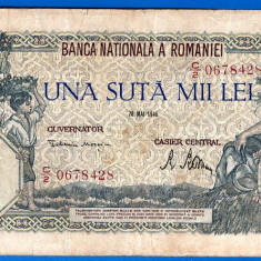 (47) BANCNOTA ROMANIA - 100.000 LEI 1946 (28 MAI 1946), FILIGRAN ORIZONTAL