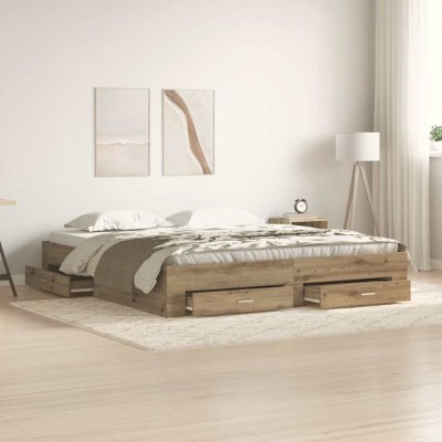 vidaXL Cadru de pat cu sertare cu sertar stejar artizanal 180 x 200 cm 3333961 foto