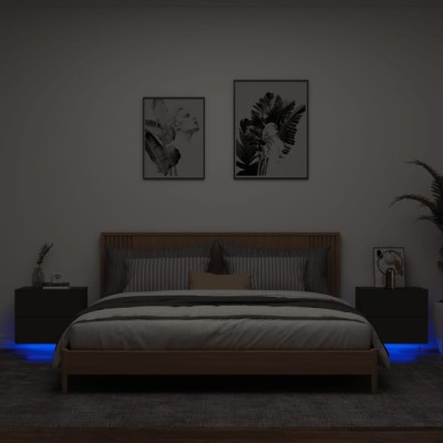 vidaXL Noptiere montate pe perete cu lumini LED, 2 buc., negru 836815 foto