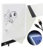 Tabla de desen A4 cu iluminare LED pentru desenat, cu incarcare Micro USB, negru, Oem