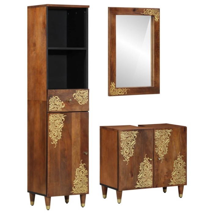 Set dulap baie 3 buc. Maro miere Lemn de mango solid