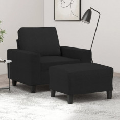 vidaXL Fotoliu canapea cu taburet, negru, 60 cm, material textil