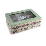 Cutie pliculete ceai Craciun lemn multicolor sticla cm 23 x 17 x 7,5 H
