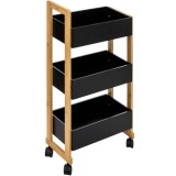 Etajera cu roti Atmosphera Natureo cu 3 niveluri, bambus si MDF, 41x20x81 cm, negru Household NewTrend