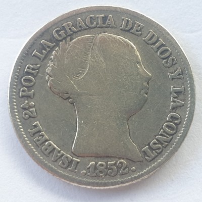 Spania 2 Reales 1852 argint Isabela II foto