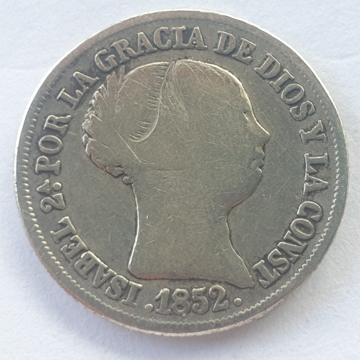 Spania 2 Reales 1852 argint Isabela II
