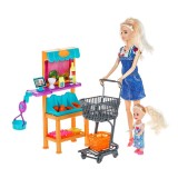 Papusa cu copil si accesorii supermarket, ATU-087580, Plastic, Oem