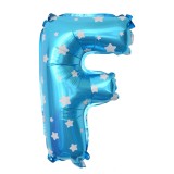 Balon folie metalizata litera f, flippy, 40 cm, cu imprimeu stelute, umflati cu heliu sau aer, ambalaj individual, pai inclus, albastru