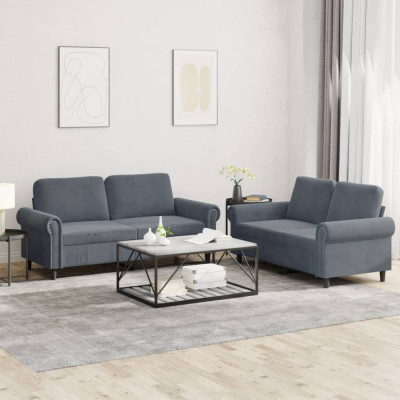 vidaXL Set de canapele cu perne, 2 piese, gri &amp;icirc;nchis, catifea 3202211 foto