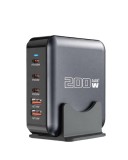 Cumpara ieftin Incarcator Desktop iSEN 200W GaN, Negru, 5 Porturi USB (3x USB-C + 2x USB-A), PD 100W, Incarcare Rapida Multi-Dispozitiv