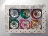 Set 6 Globuri Vintage din Sticlă cu Reflector și Sclipici, in Cutia originala, 6cm diametru, decor Craciun, colectie, Sarbatori de iarna