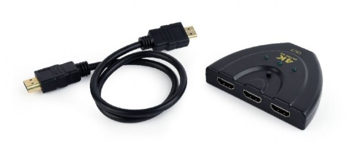 CABLU video GEMBIRD, switch 3 x HDMI (M) la HDMI (T), 0.5m,rezolutie maxima 4K UHD (3840 x 2160) la 60 Hz, conecteaza 3 dispozitive la 1 TV,indicator