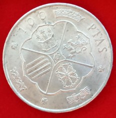 (A755) MONEDA DIN ARGINT SPANIA - 100 PESETAS 1966, STARE FOARTE BUNA, FRANCO, KM#797