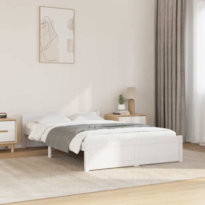 vidaXL Cadru de pat mic dublu 4FT, alb, 120x190 cm, lemn masiv foto