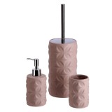Cumpara ieftin Set perie toaleta, dispenser sapun, pahar periute dinti ceramica maro taupe Amely