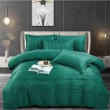 Cumpara ieftin Lenjerie de Pat Damasc 6 Piese, Dungi Duble,Verde Smarald- JO340