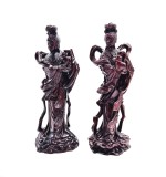2 statui din lemn exotic lucrate manual China mitologie Asia zeita CHANG'E cu iepurele de jad ( YUTU ) 26 cm inaltime