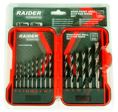 Set burghie pentru lemn &amp;Oslash;3-10mm 15 piese, Raider 157791 foto