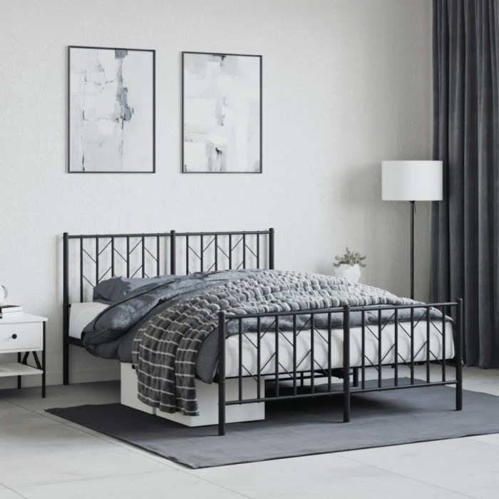 vidaXL Cadru pat metalic cu tăblie de cap/picioare, negru, 135x190 cm 374454