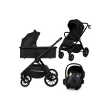 Carucior 3 in 1 Lionelo Layla Negru, cu landou si scoica auto ADAC, reversibil, aluminiu, pana la 22 kg, cu accesorii