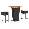 Set mobilier bar de gradina cu perne, 3 piese, negru, poliratan