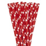 Cumpara ieftin Set 25 Paie Biodegradabile din Hartie, Rosii cu Buline Albe