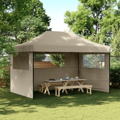 vidaXL Cort pliabil pentru petreceri cu 3 pereți laterali, gri taupe 4004970 foto