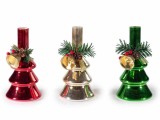 Set 3 sfesnice Craciun sticla multicolora 8.5x16.5 cm