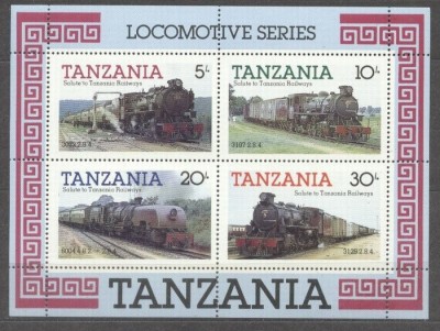 Tanzania 1985 Trains, perf. sheet, MNH S.060 foto