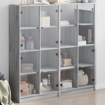 vidaXL Bibliotecă cu uși gri sonoma 136x37x142 cm lemn compozit 3206522 foto