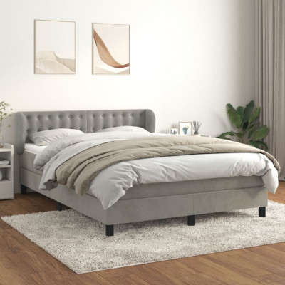 vidaXL Pat box spring cu saltea, gri deschis, 140x200 cm, catifea foto