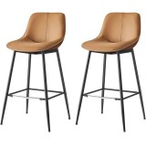 VASAGLE Set 2 scaune de bar, spatar ergonomic din piele ecologica, cadru metalic, 50x50x99 cm, maro caramel Household NewTrend